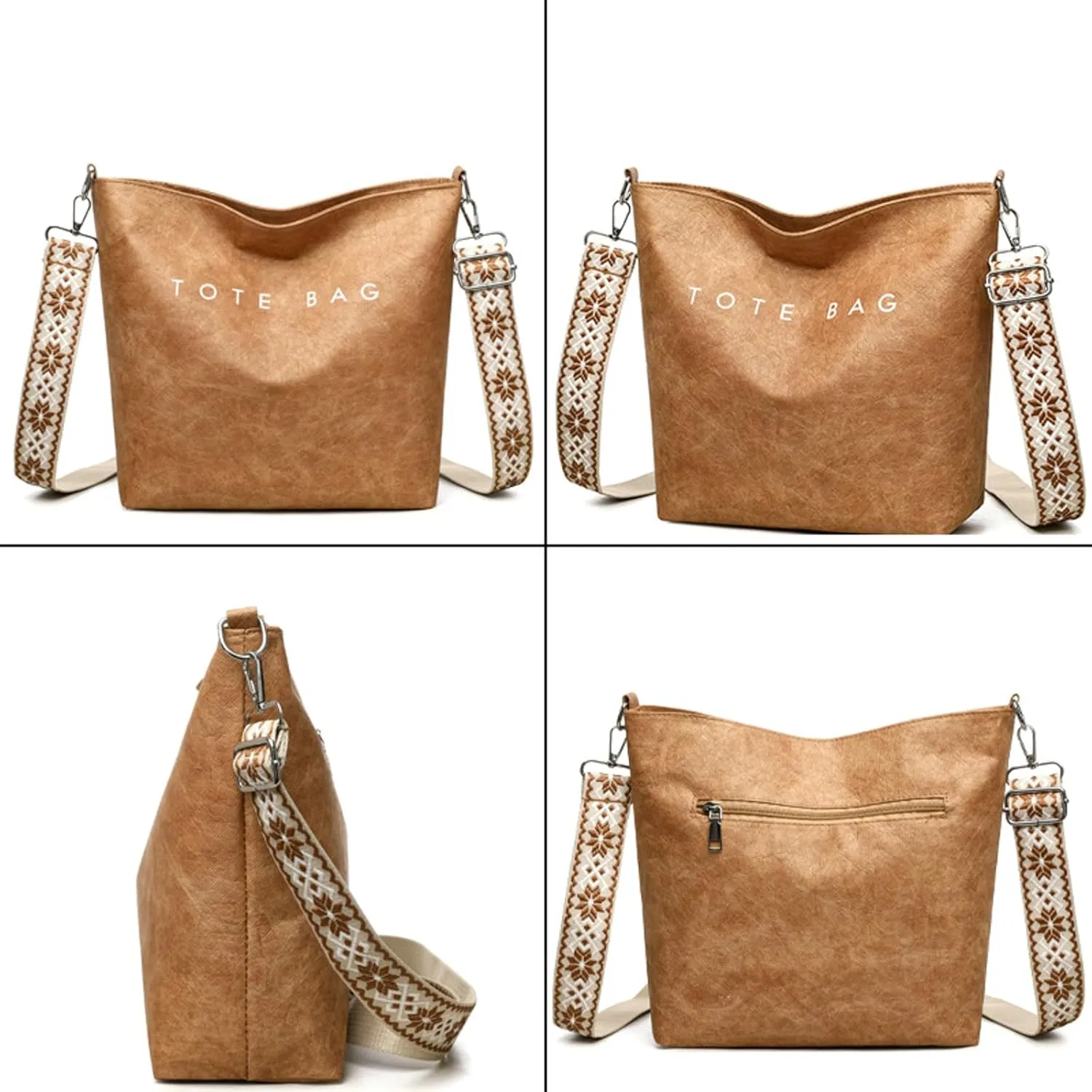 Women's PVC Tote Bag Guitar Strap Crossbody Shoulder Bag Large Work College Daily Kraft Paper Handbag