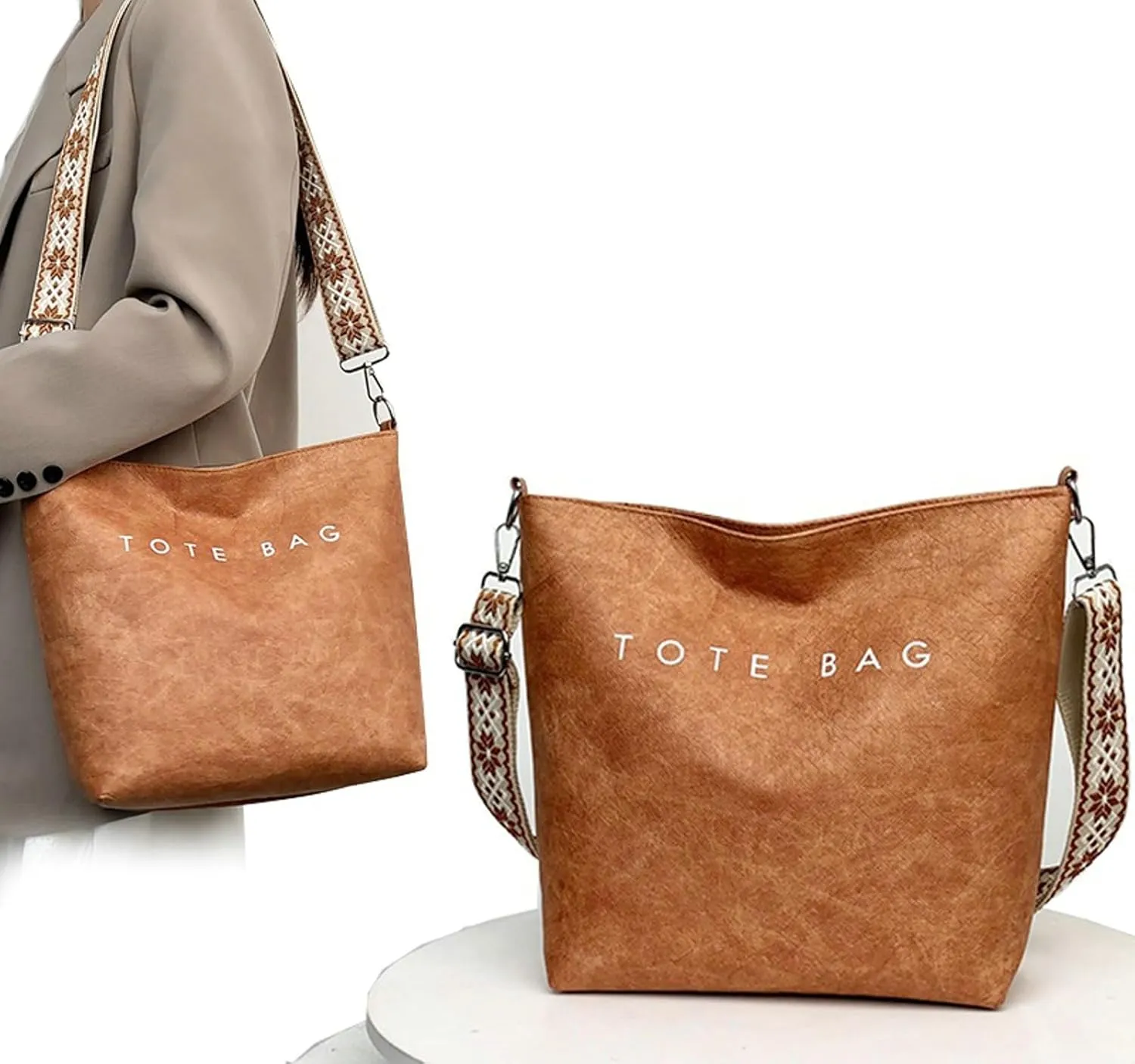 Women's PVC Tote Bag Guitar Strap Crossbody Shoulder Bag Large Work College Daily Kraft Paper Handbag