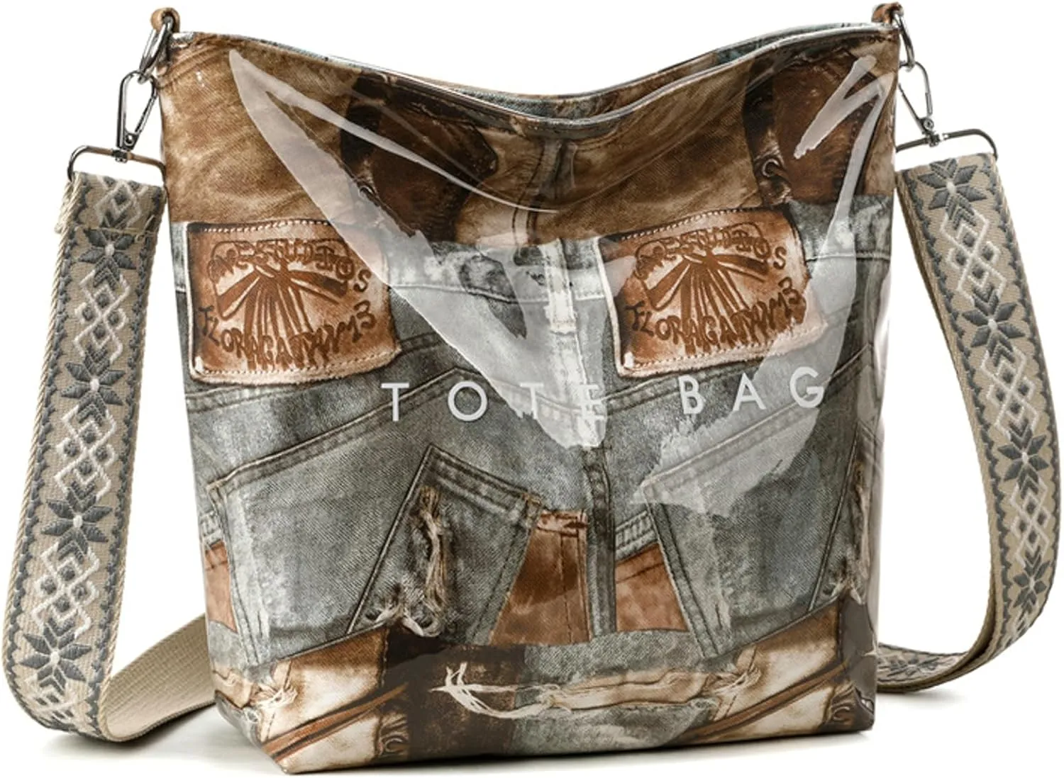 Women's PVC Tote Bag Guitar Strap Crossbody Shoulder Bag Large Work College Daily Kraft Paper Handbag
