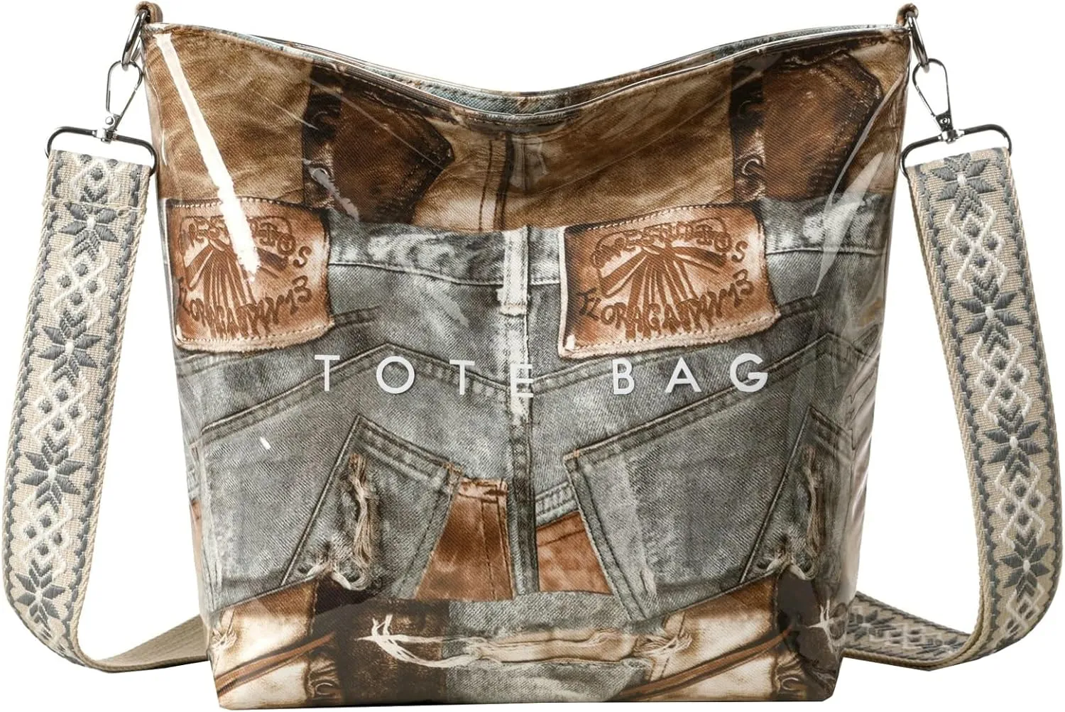 Women's PVC Tote Bag Guitar Strap Crossbody Shoulder Bag Large Work College Daily Kraft Paper Handbag