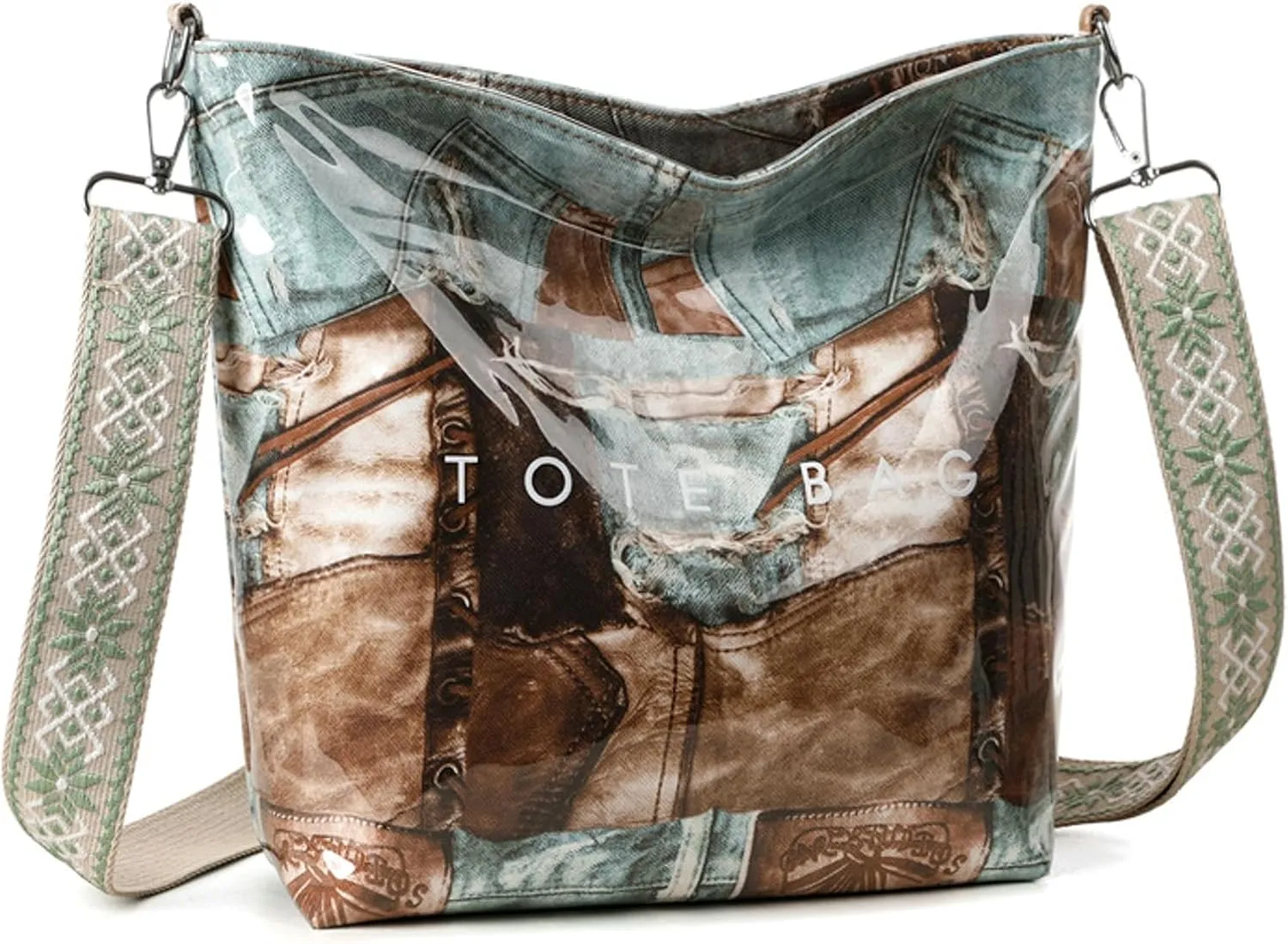 Women's PVC Tote Bag Guitar Strap Crossbody Shoulder Bag Large Work College Daily Kraft Paper Handbag