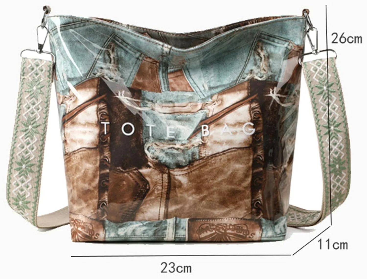 Women's PVC Tote Bag Guitar Strap Crossbody Shoulder Bag Large Work College Daily Kraft Paper Handbag