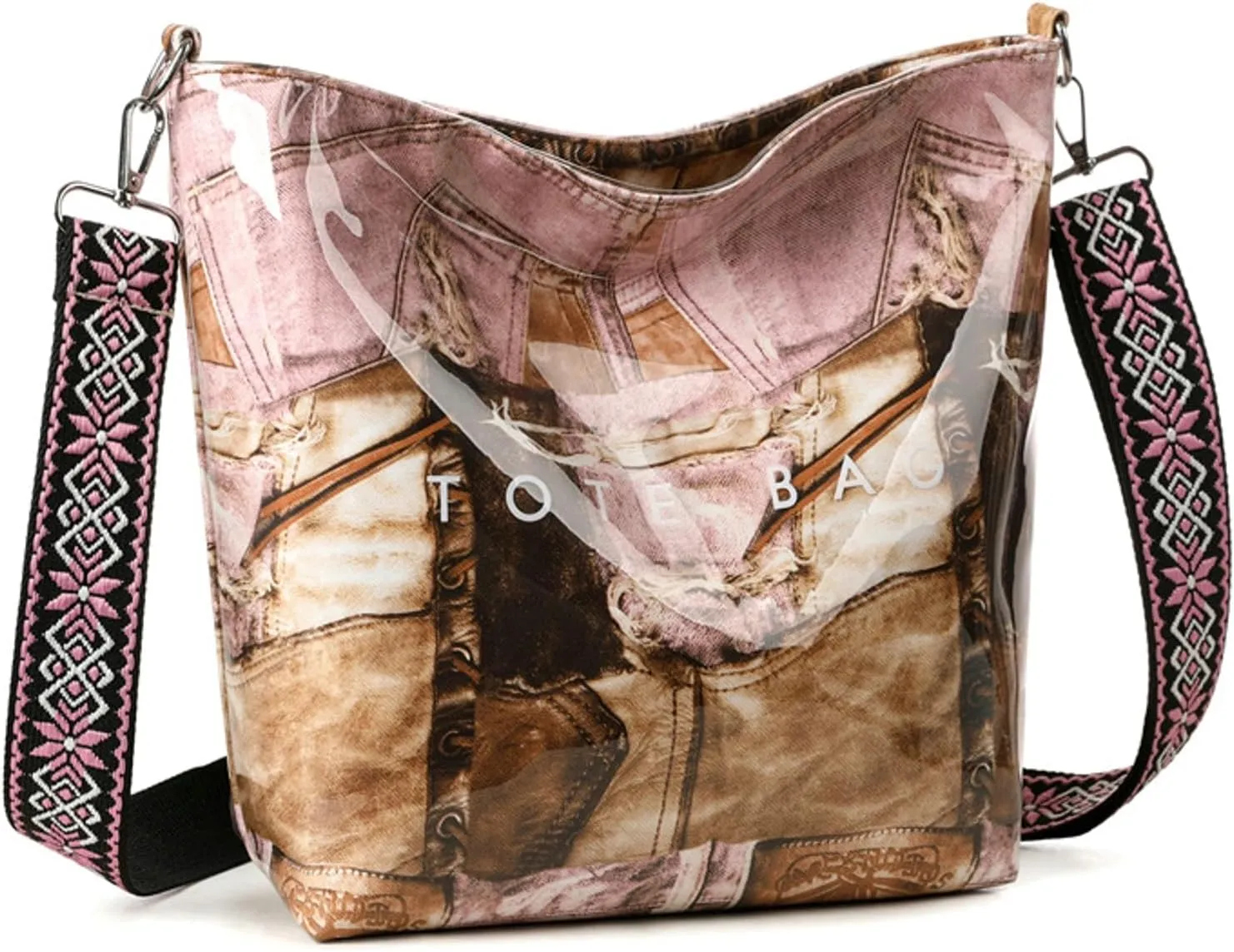 Women's PVC Tote Bag Guitar Strap Crossbody Shoulder Bag Large Work College Daily Kraft Paper Handbag