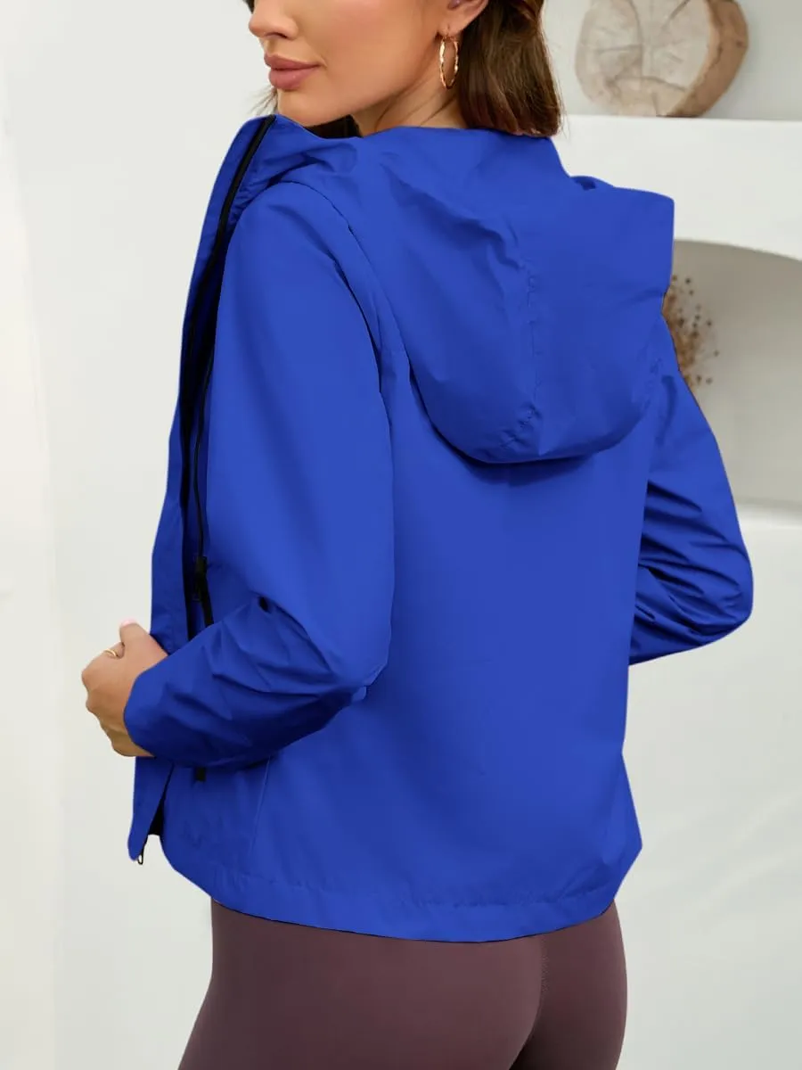Womens Rain Jacket Waterproof Packable Raincoat with Hood for Travel Outdoor Active Windbreaker Jacket