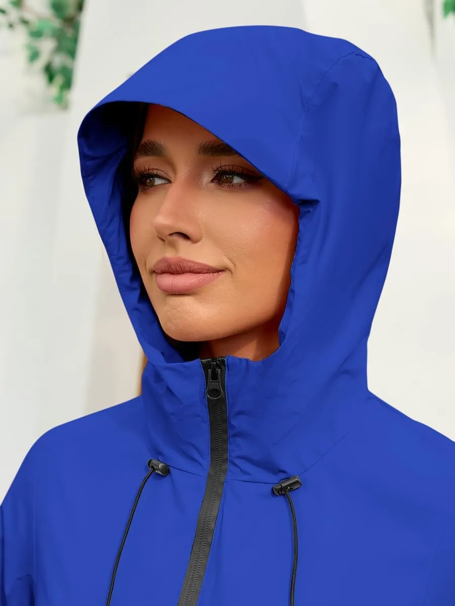 Womens Rain Jacket Waterproof Packable Raincoat with Hood for Travel Outdoor Active Windbreaker Jacket