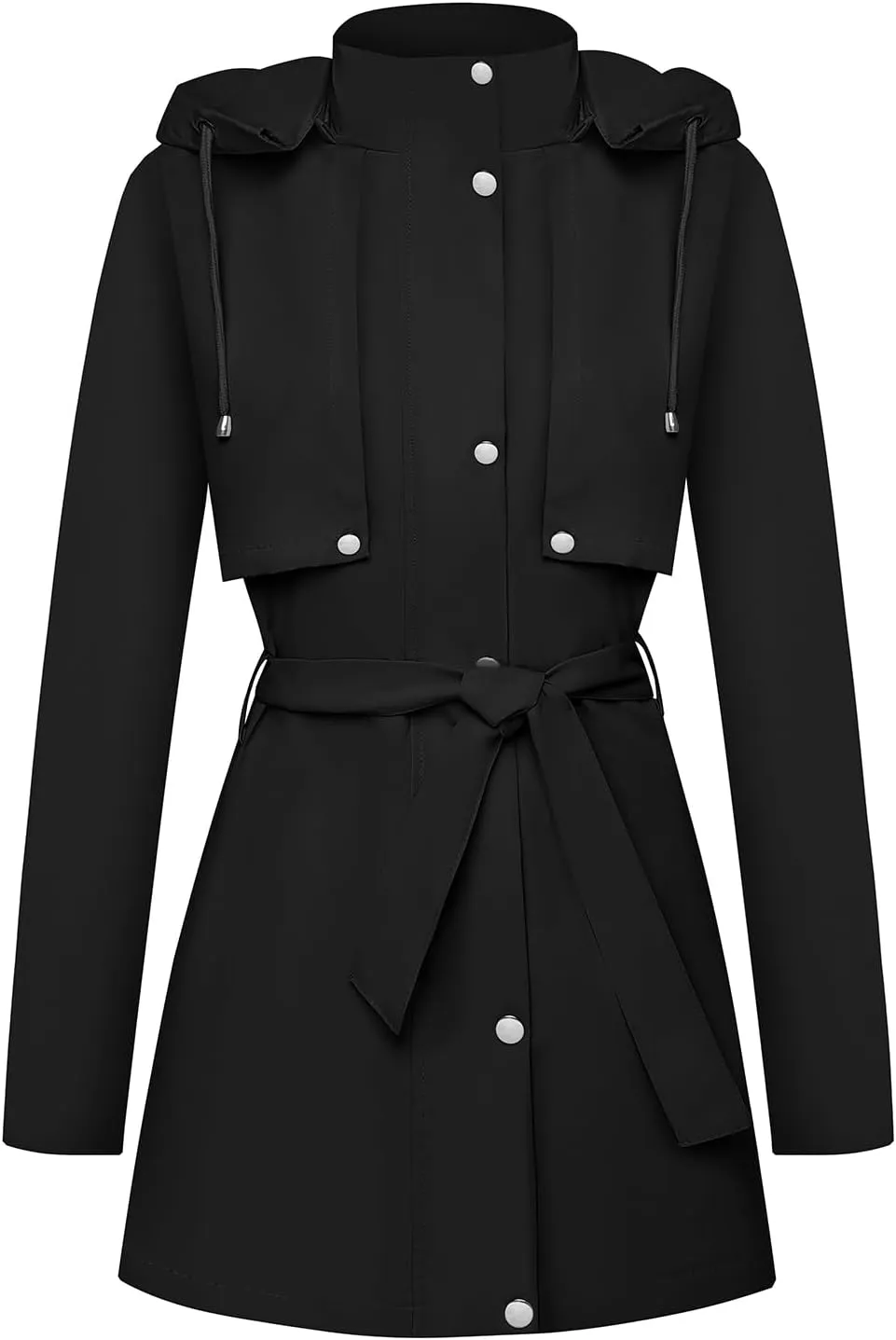 Womens Rain Jacket with Hood, Long Rain Coat for Women Waterproof Trench Coat Lined Windbreaker Fall Jacket