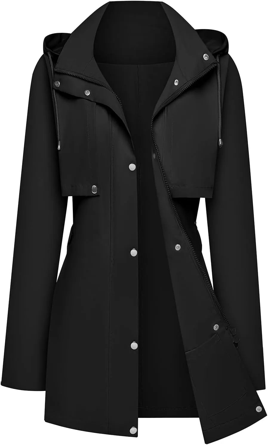 Womens Rain Jacket with Hood, Long Rain Coat for Women Waterproof Trench Coat Lined Windbreaker Fall Jacket