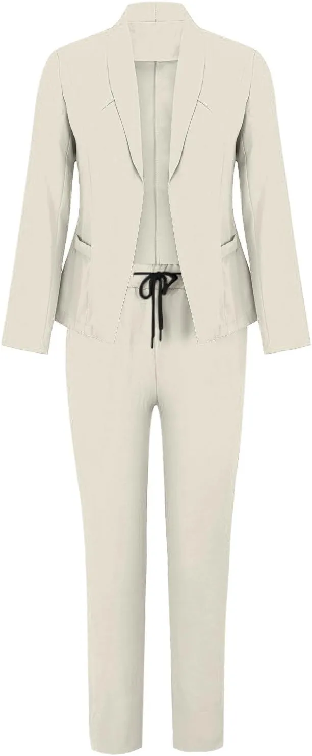 Womens Suits 2 Piece Set Business Casual Women's Pant Suits Dressy Long Sleeve Blazer Set for Office Work Outfits