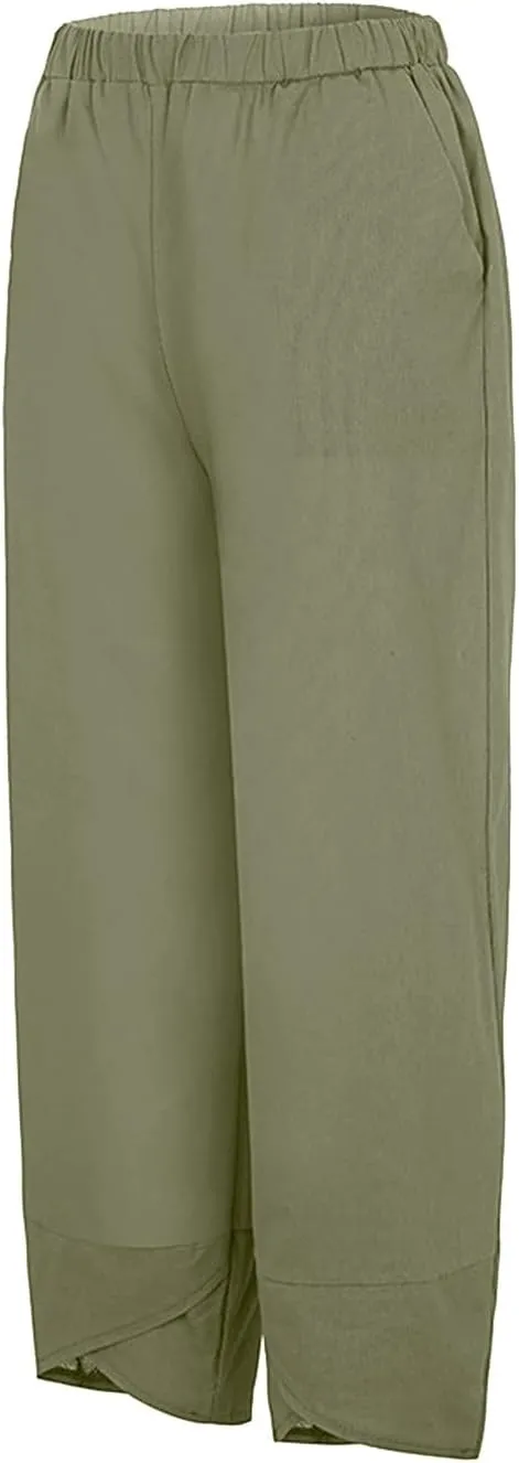 Women's Summer Cotton Linen Capri Pants Casual High Waist Cropped Trouser Tapered Leg Sweatpants Loose Workout Pants
