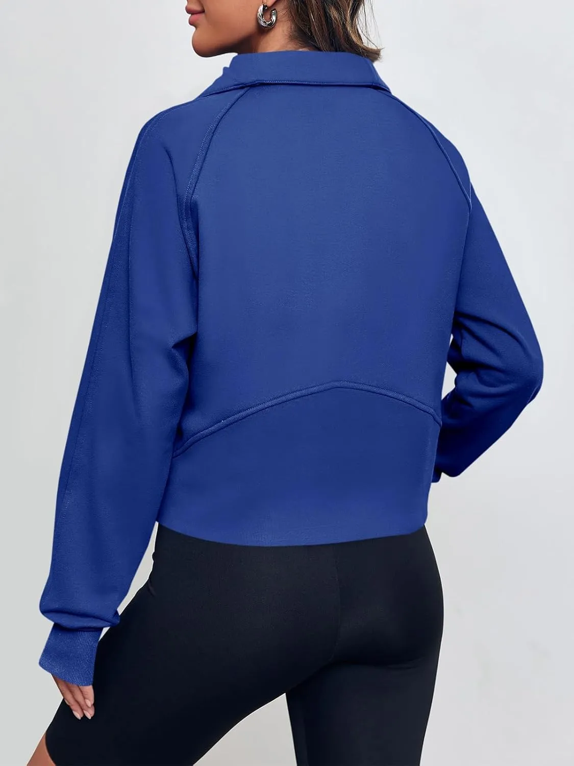 Women's Sweatshirts Fleece Lined Half Zipper Crop Pullover Tops Funnel Neck Long Sleeve Sweater Thumb Hole
