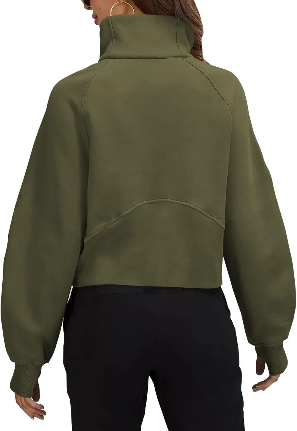 Womens Sweatshirts Half Zipper Crop Pullover Funnel Neck Fleece Lined Zip Up Long Sleeve Tops Thumb Hole