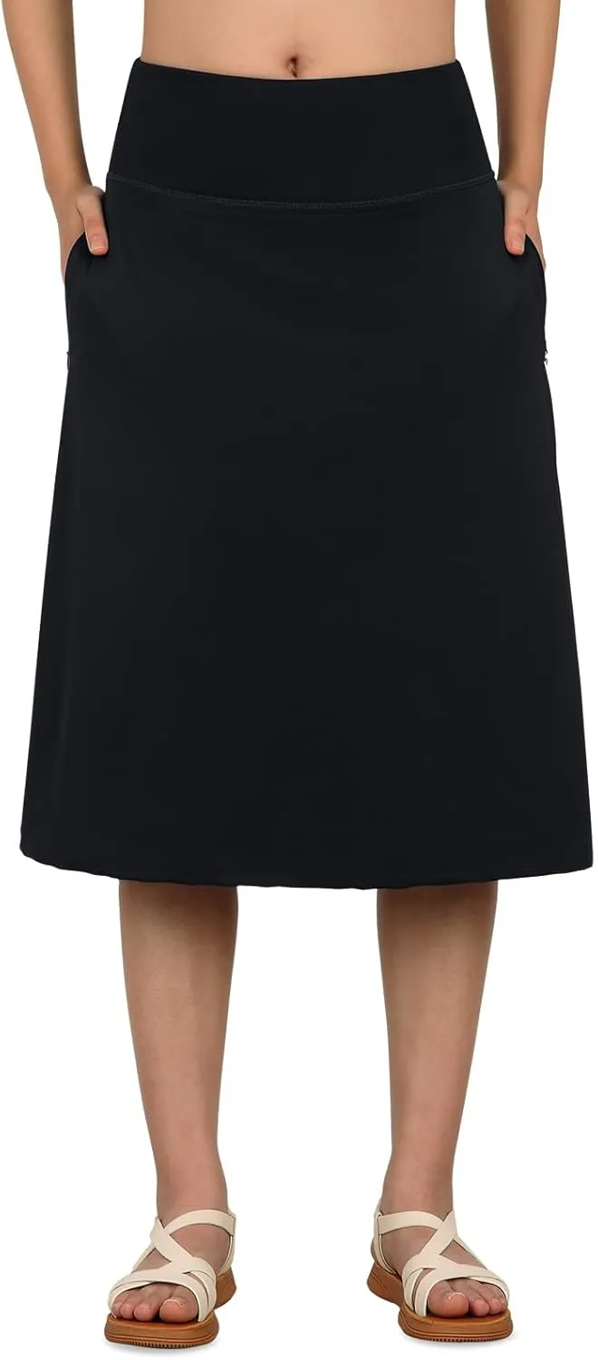 Women's Swim Skirts with Leggings 26" Midi Length Modest Long Skirted Bottom Swimwear with Zipper Pockets