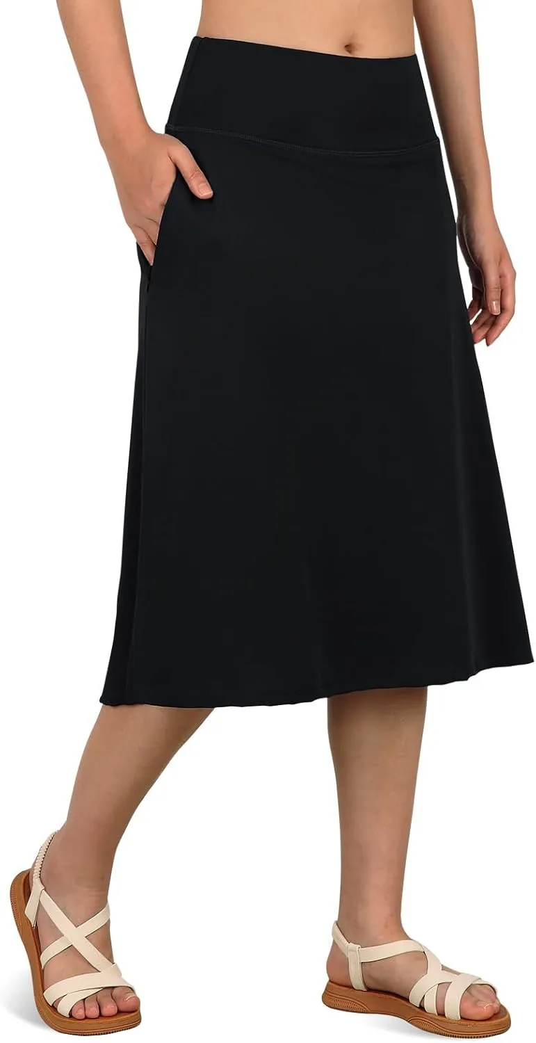 Women's Swim Skirts with Leggings 26" Midi Length Modest Long Skirted Bottom Swimwear with Zipper Pockets