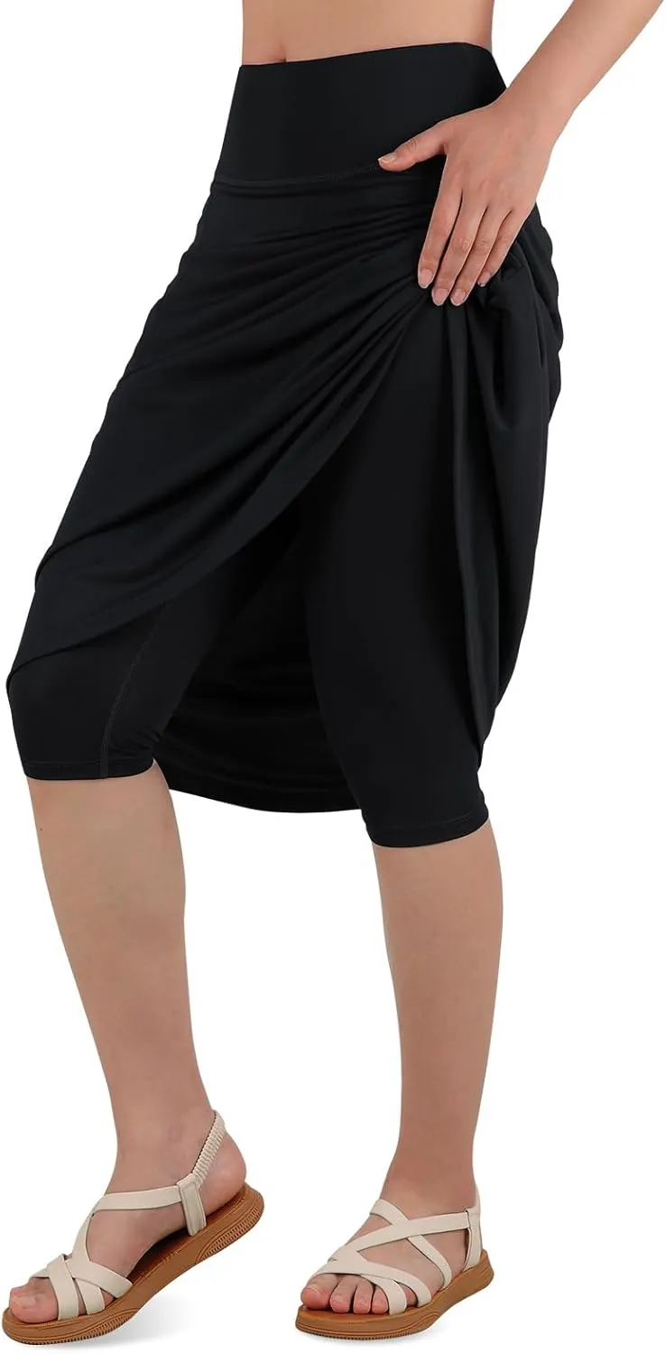 Women's Swim Skirts with Leggings 26" Midi Length Modest Long Skirted Bottom Swimwear with Zipper Pockets