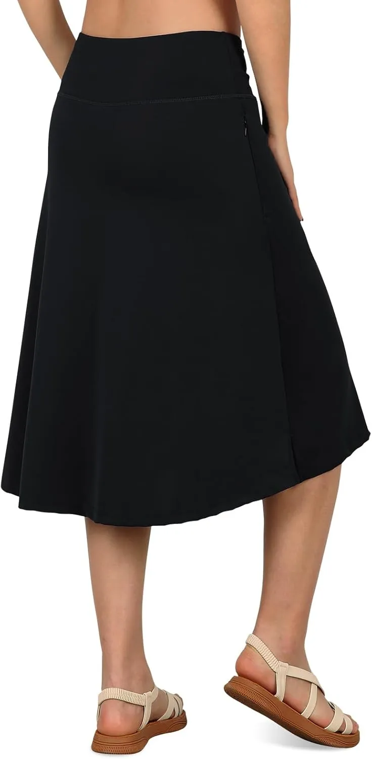 Women's Swim Skirts with Leggings 26" Midi Length Modest Long Skirted Bottom Swimwear with Zipper Pockets