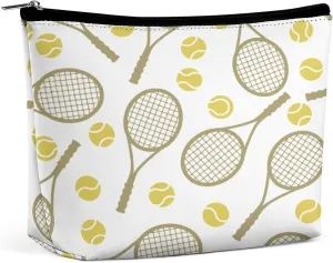 Women's Tote Handbags Small Makeup Bag Large Capacity Portable Cosmetic Bag Storage Organizer Purse Everyday Use Lightweight Waterproof Travel Bag (Tennis Rackets Balls Art)