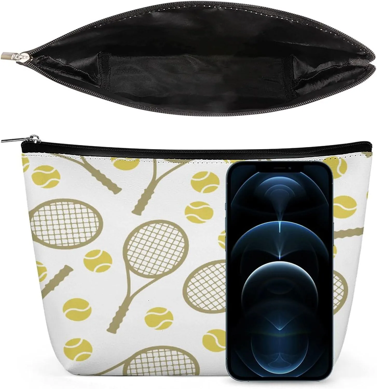 Women's Tote Handbags Small Makeup Bag Large Capacity Portable Cosmetic Bag Storage Organizer Purse Everyday Use Lightweight Waterproof Travel Bag (Tennis Rackets Balls Art)