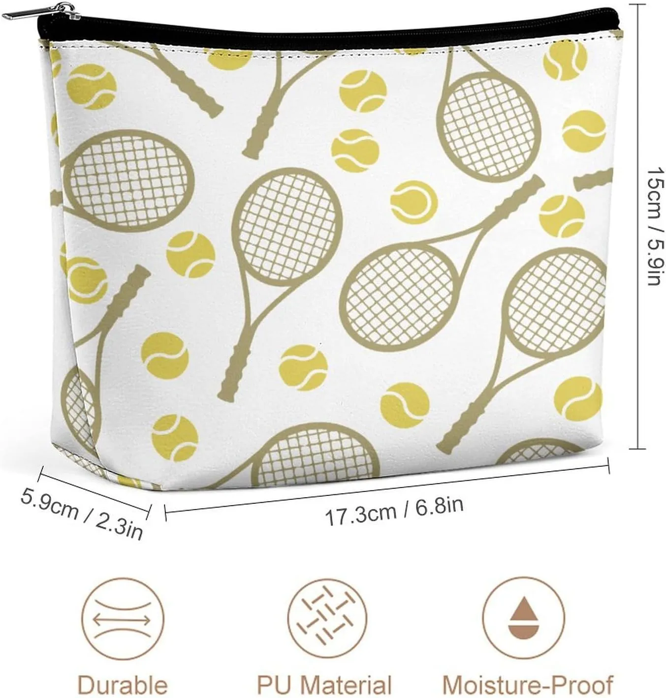 Women's Tote Handbags Small Makeup Bag Large Capacity Portable Cosmetic Bag Storage Organizer Purse Everyday Use Lightweight Waterproof Travel Bag (Tennis Rackets Balls Art)