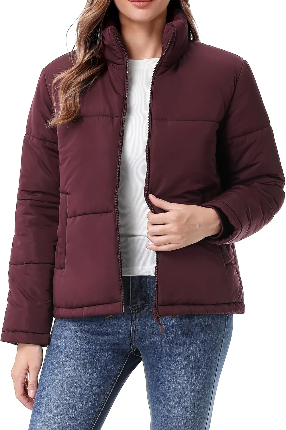 Women's Warm Winter Coat Waterproof Puffer Jacket Full-Zip Lightweight Winter Jacket