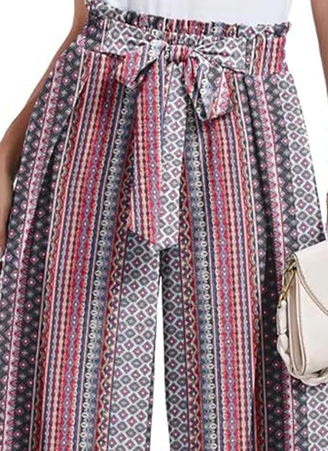 Women's Wide Leg Pants High Waist Adjustable Knot Loose Casual Flowy Tie Knot Business Work Trousers with Pockets
