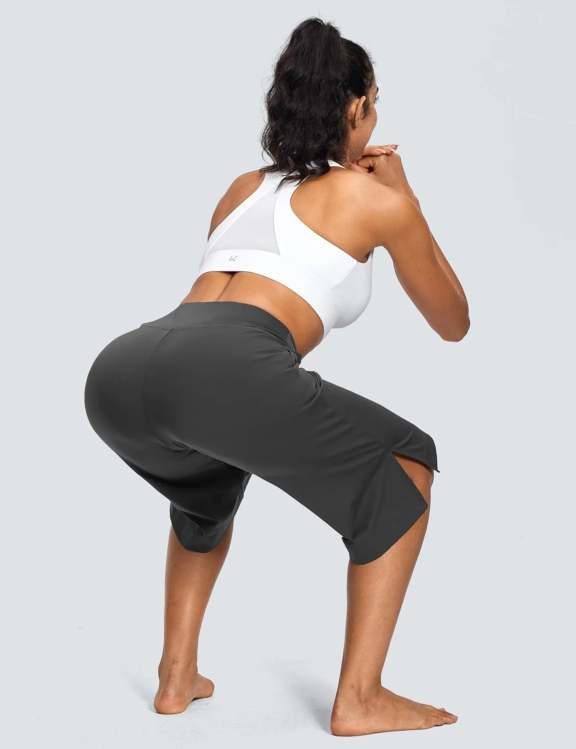 Women's Wide Leg Yoga Capris High Waist Loose Fit Dress Pants with Pockets Casual Lounge Capri Pants for Women