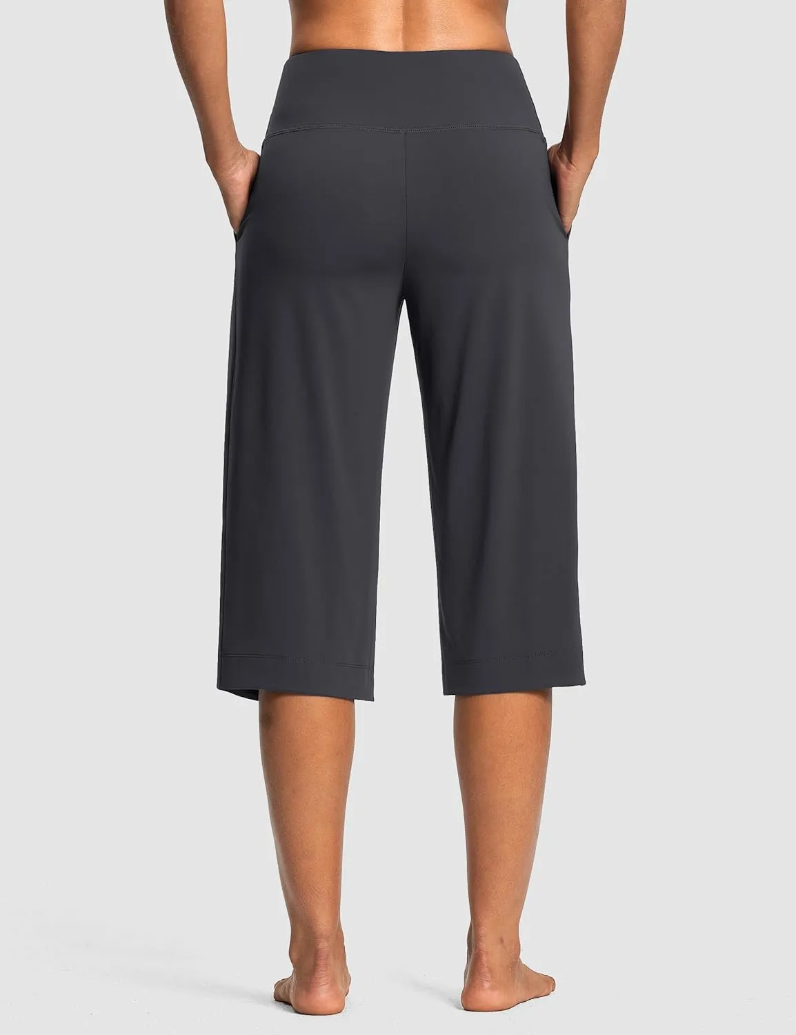 Women's Wide Leg Yoga Capris High Waist Loose Fit Dress Pants with Pockets Casual Lounge Capri Pants for Women