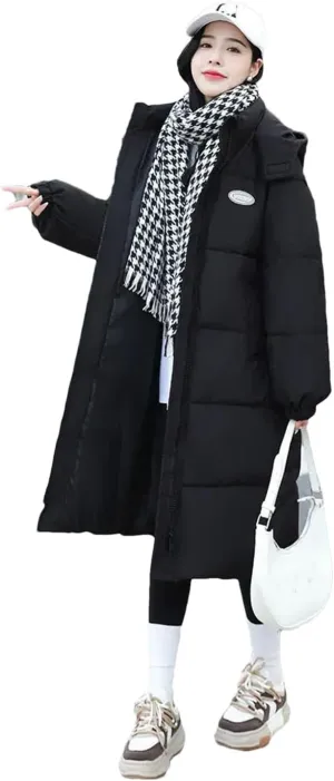 Womens Winter Jacket Long Warm Down Coat Hooded Puffer Parkas Cotton Padded Coat