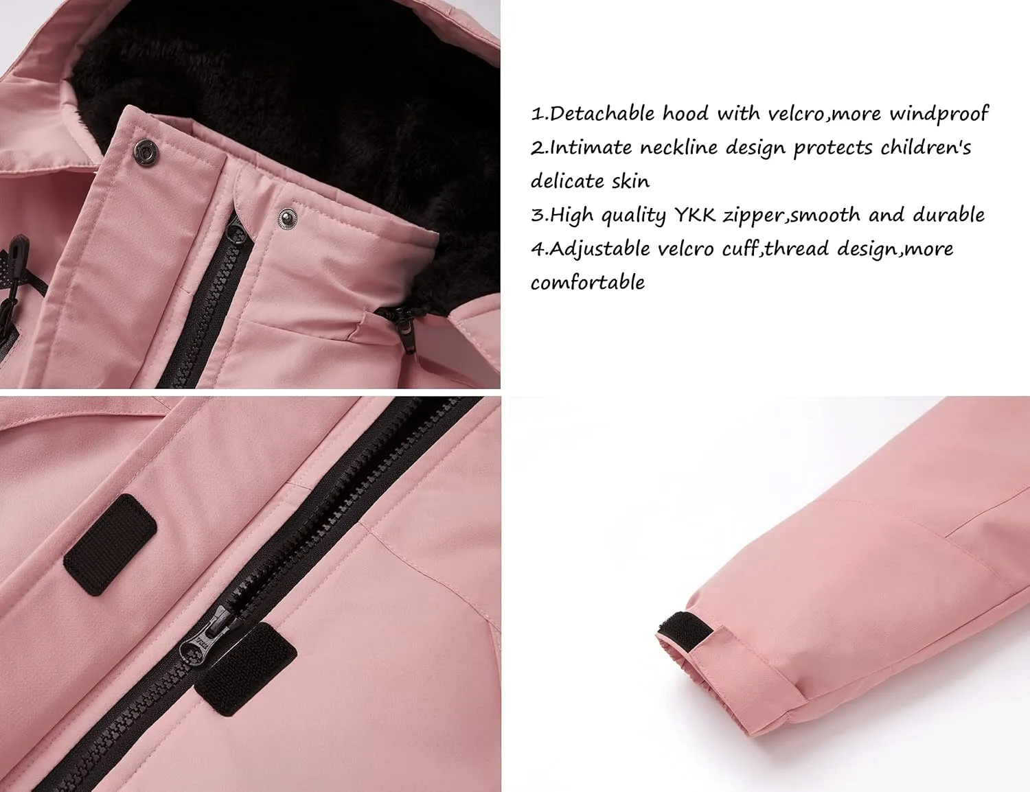 WULFUL Girl's Waterproof Ski Jacket Warm Fleece Hooded Winter Snow Coat