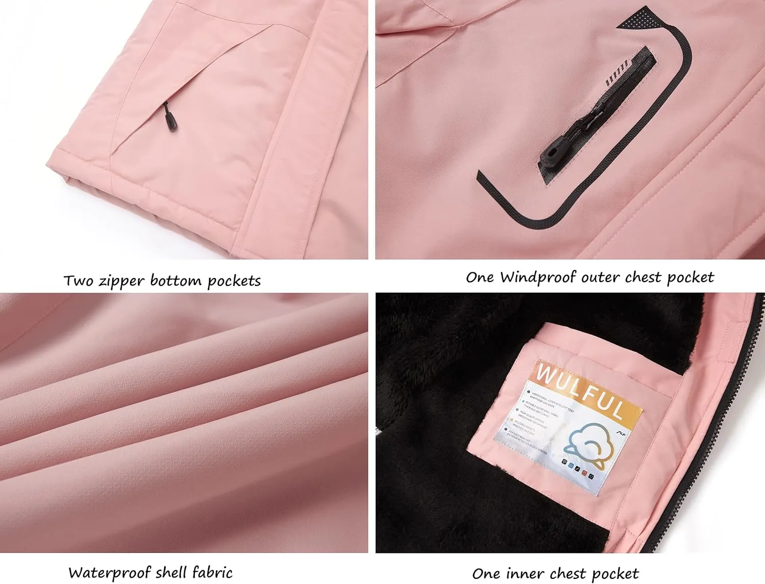 WULFUL Girl's Waterproof Ski Jacket Warm Fleece Hooded Winter Snow Coat