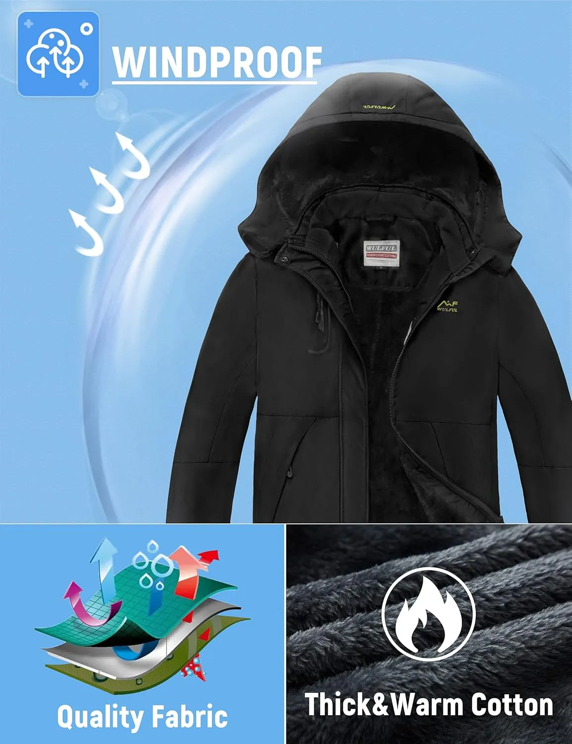 WULFUL Girl's Waterproof Ski Jacket Warm Fleece Hooded Winter Snow Coat