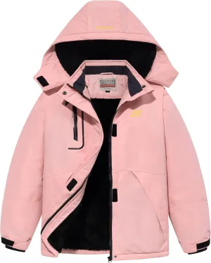 WULFUL Girl's Waterproof Ski Jacket Warm Fleece Hooded Winter Snow Coat