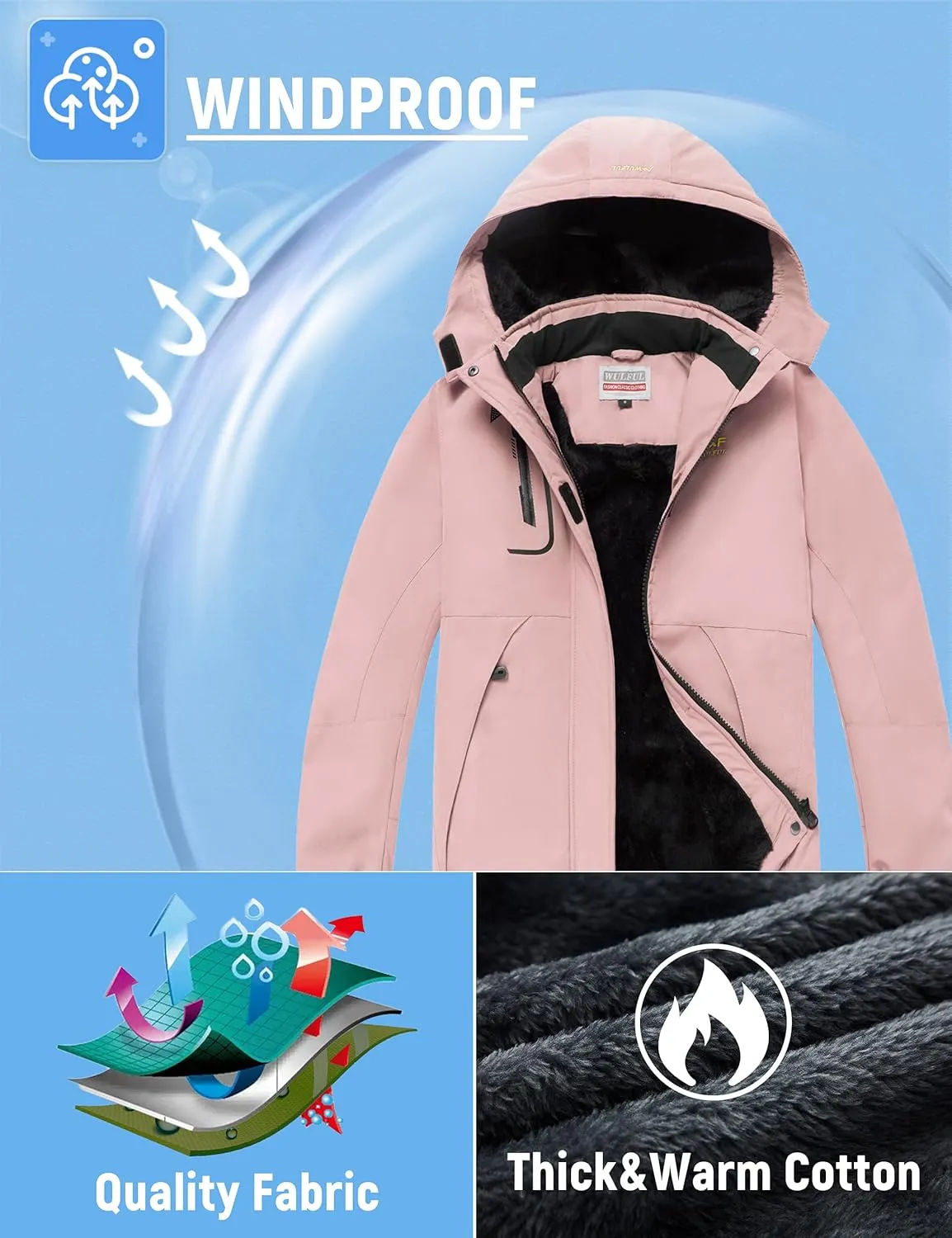 WULFUL Girl's Waterproof Ski Jacket Warm Fleece Hooded Winter Snow Coat