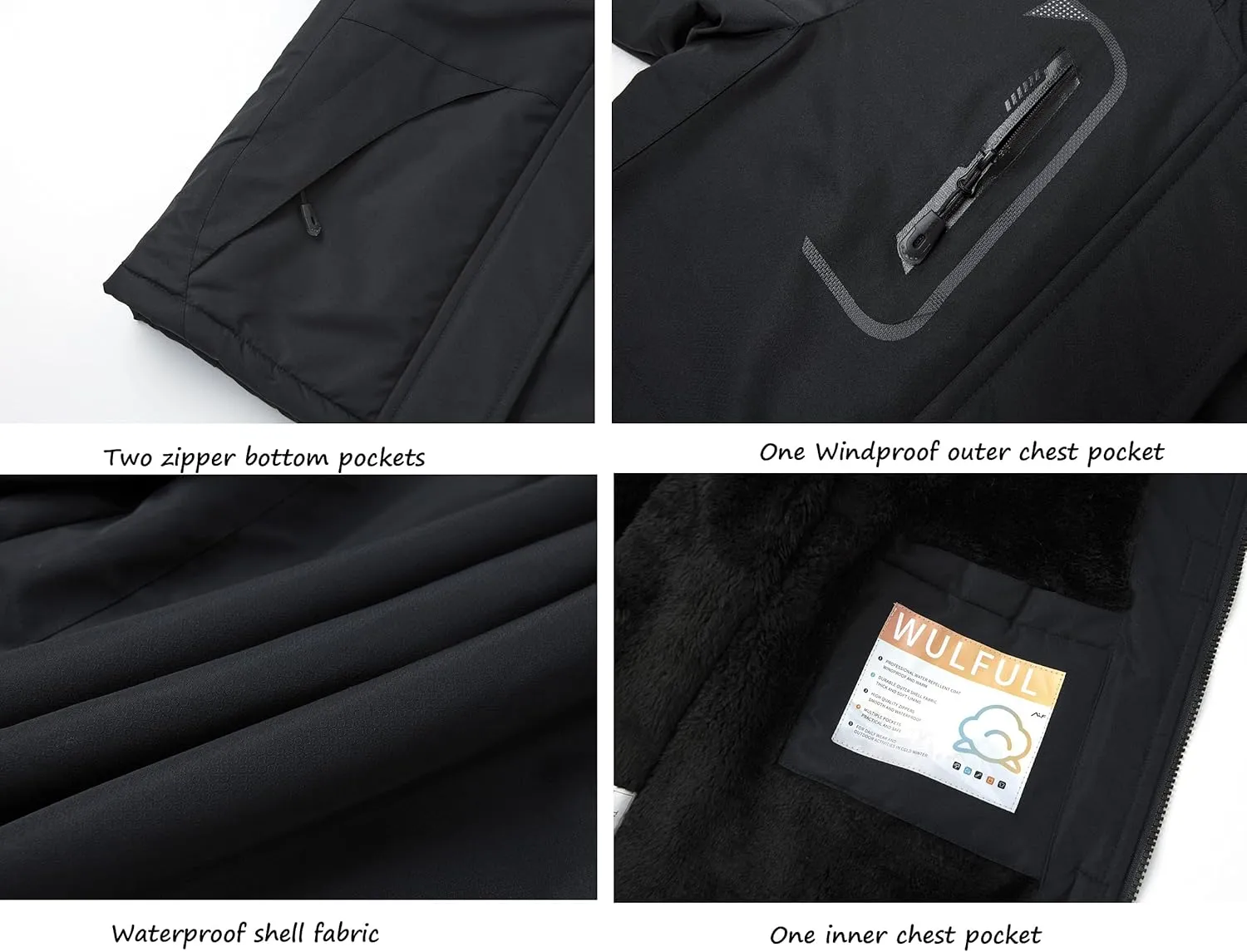 WULFUL Girl's Waterproof Ski Jacket Warm Fleece Hooded Winter Snow Coat