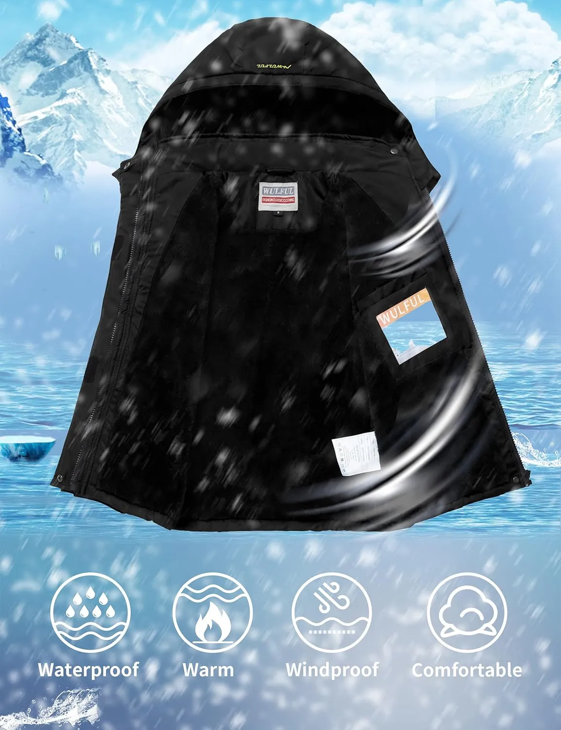 WULFUL Girl's Waterproof Ski Jacket Warm Fleece Hooded Winter Snow Coat