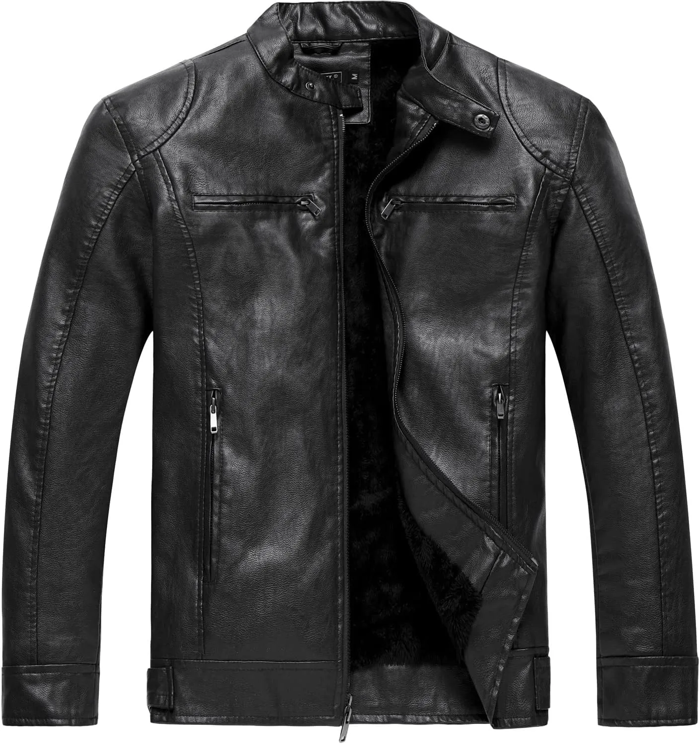 WULFUL Men's Vintage Stand Collar Leather Jacket Motorcycle PU Jacket and Coat