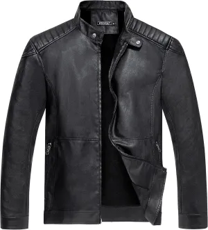 WULFUL Men's Vintage Stand Collar Leather Jacket Motorcycle PU Jacket and Coat