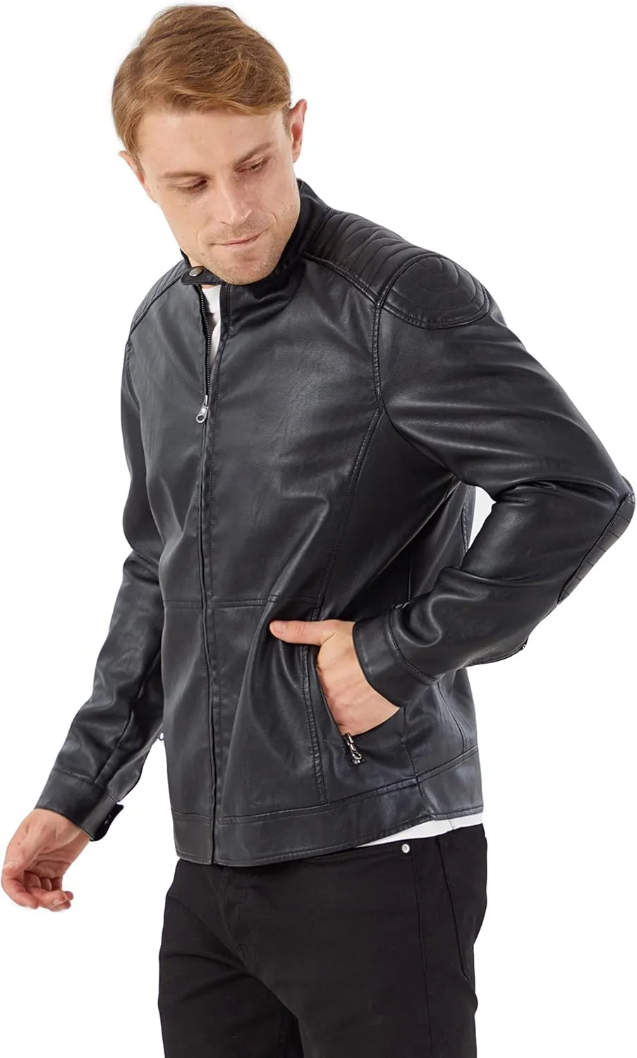WULFUL Men's Vintage Stand Collar Leather Jacket Motorcycle PU Jacket and Coat