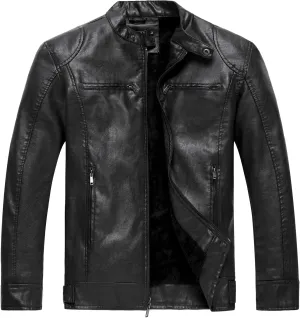 WULFUL Men's Vintage Stand Collar Leather Jacket Motorcycle PU Jacket and Coat