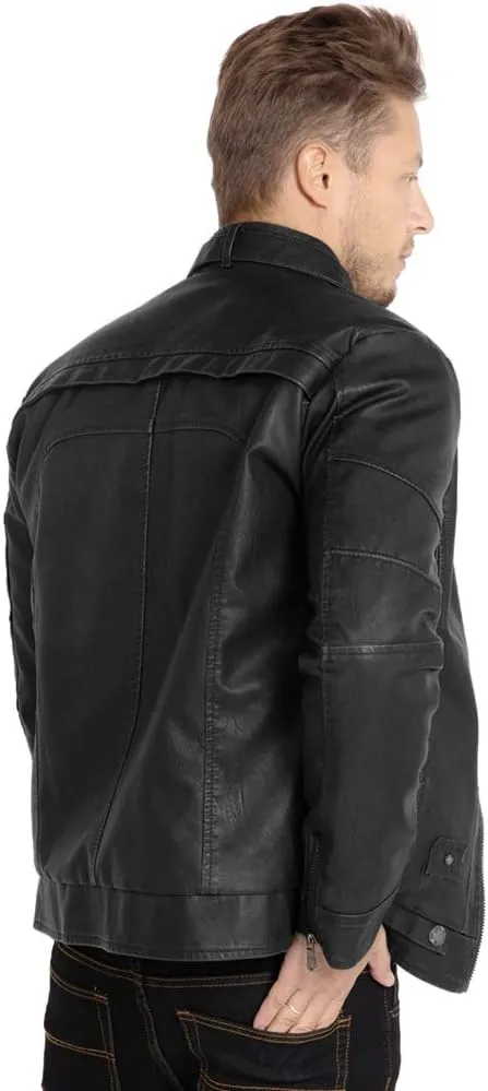 WULFUL Men's Vintage Stand Collar Leather Jacket Motorcycle PU Jacket and Coat