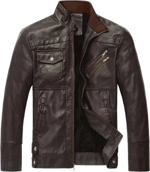 WULFUL Men's Vintage Stand Collar Leather Jacket Motorcycle PU Jacket and Coat