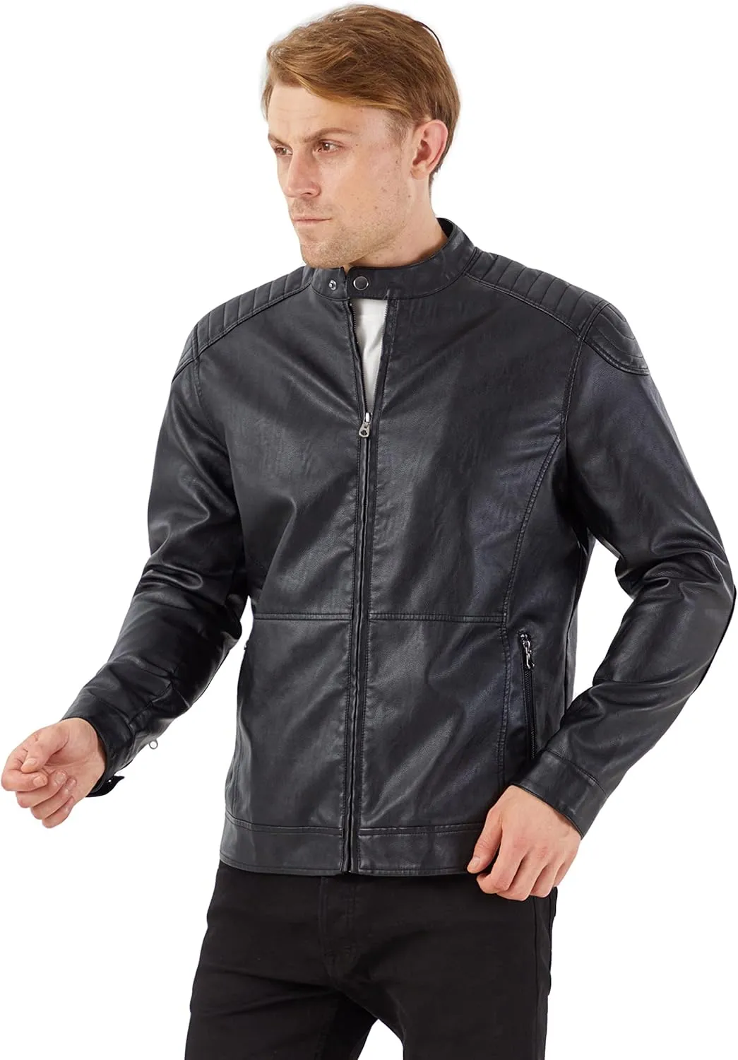 WULFUL Men's Vintage Stand Collar Leather Jacket Motorcycle PU Jacket and Coat
