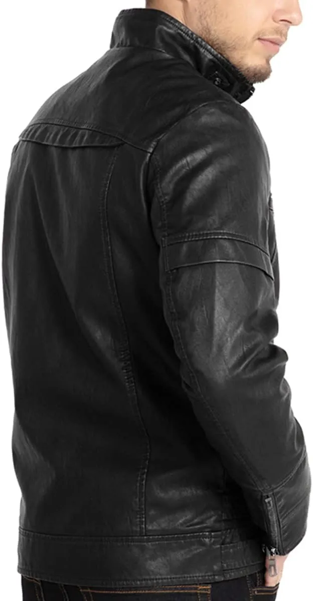 WULFUL Men's Vintage Stand Collar Leather Jacket Motorcycle PU Jacket and Coat