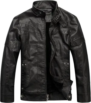 WULFUL Men's Vintage Stand Collar Leather Jacket Motorcycle PU Jacket and Coat