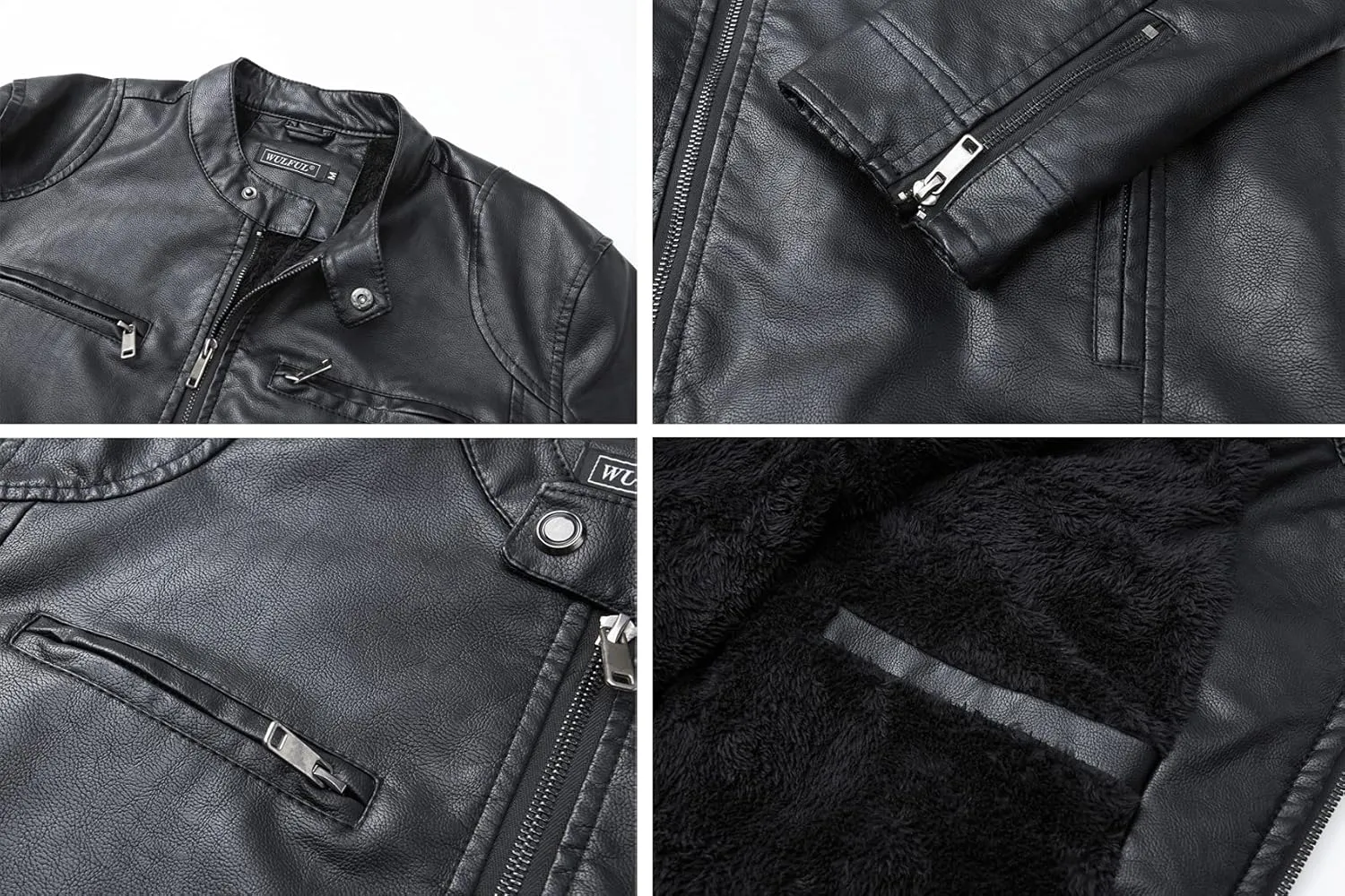 WULFUL Men's Vintage Stand Collar Leather Jacket Motorcycle PU Jacket and Coat