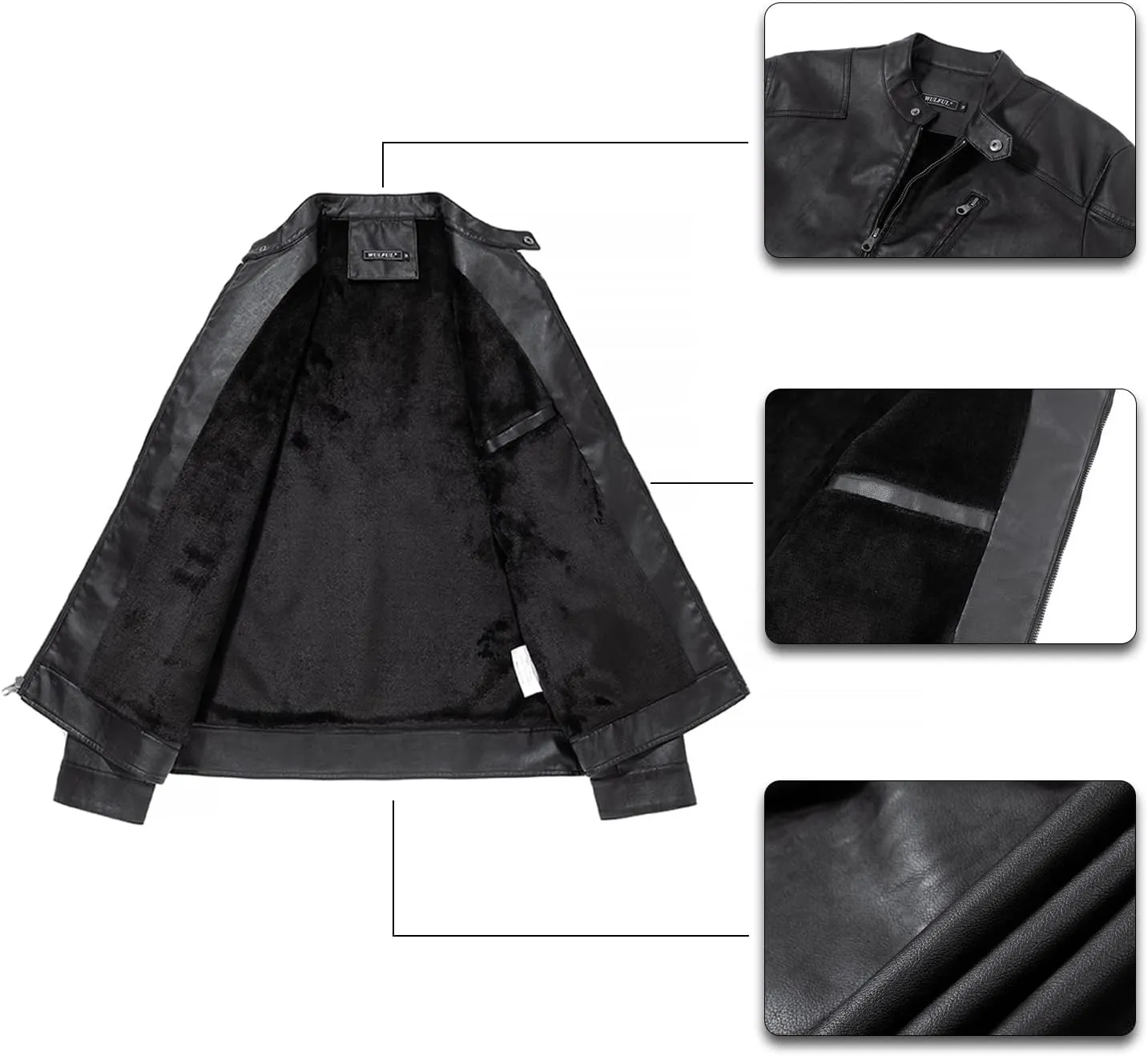 WULFUL Men's Vintage Stand Collar Leather Jacket Motorcycle PU Jacket and Coat