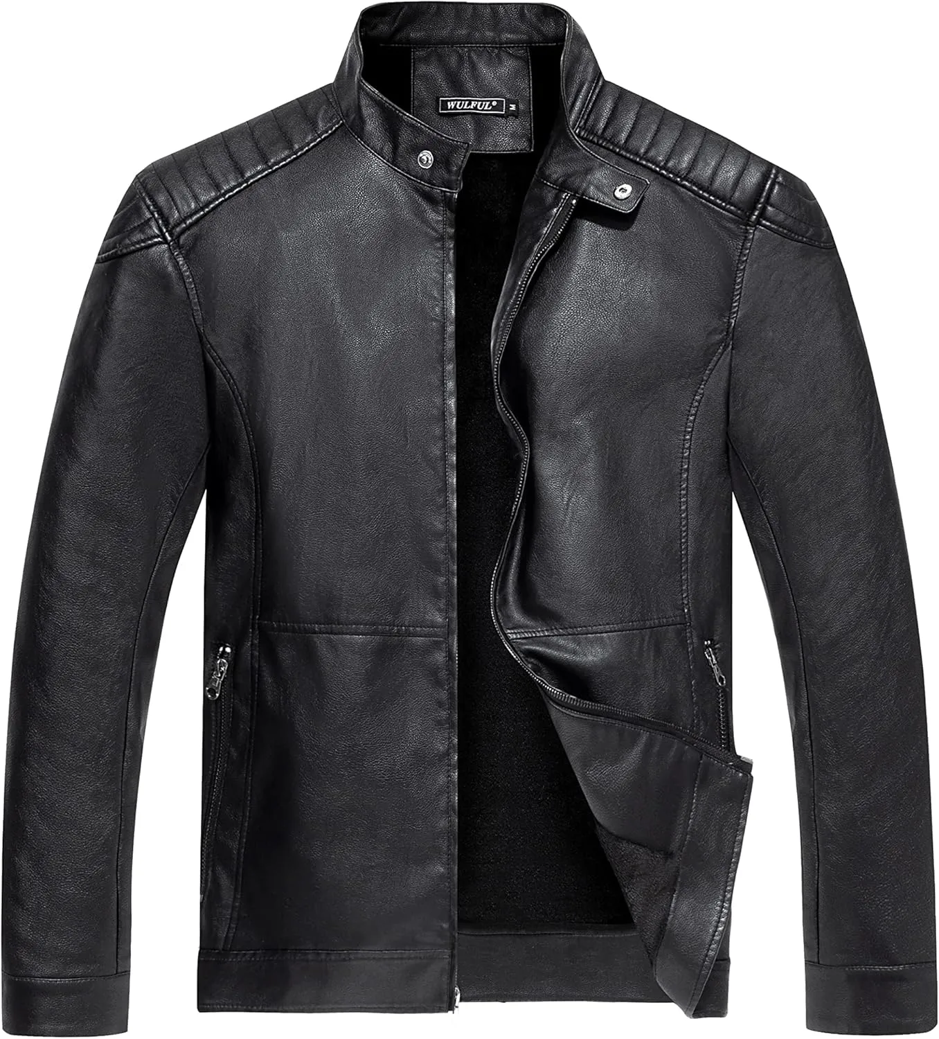 WULFUL Men's Vintage Stand Collar Leather Jacket Motorcycle PU Jacket and Coat