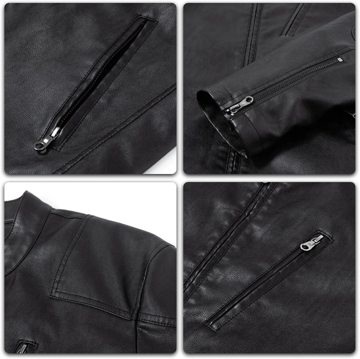 WULFUL Men's Vintage Stand Collar Leather Jacket Motorcycle PU Jacket and Coat