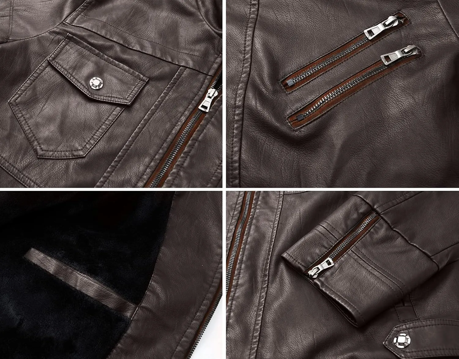 WULFUL Men's Vintage Stand Collar Leather Jacket Motorcycle PU Jacket and Coat