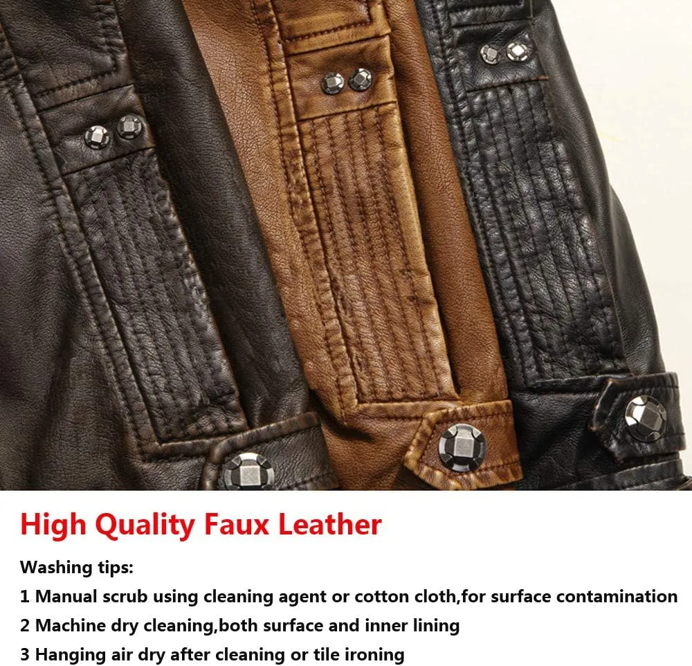 WULFUL Men's Vintage Stand Collar Leather Jacket Motorcycle PU Jacket and Coat