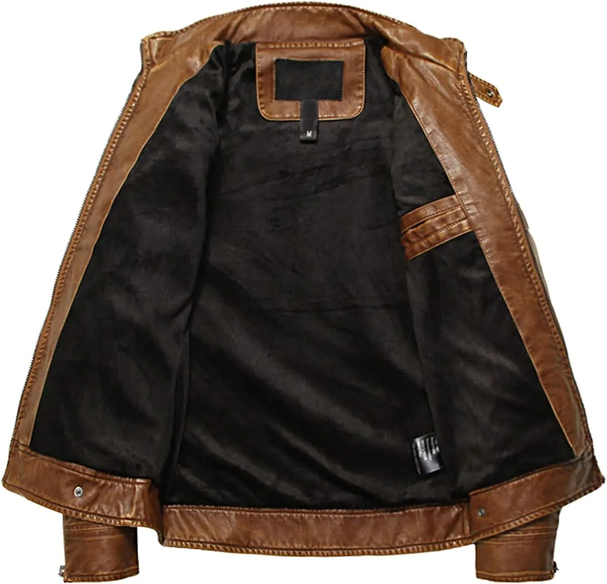 WULFUL Men's Vintage Stand Collar Leather Jacket Motorcycle PU Jacket and Coat